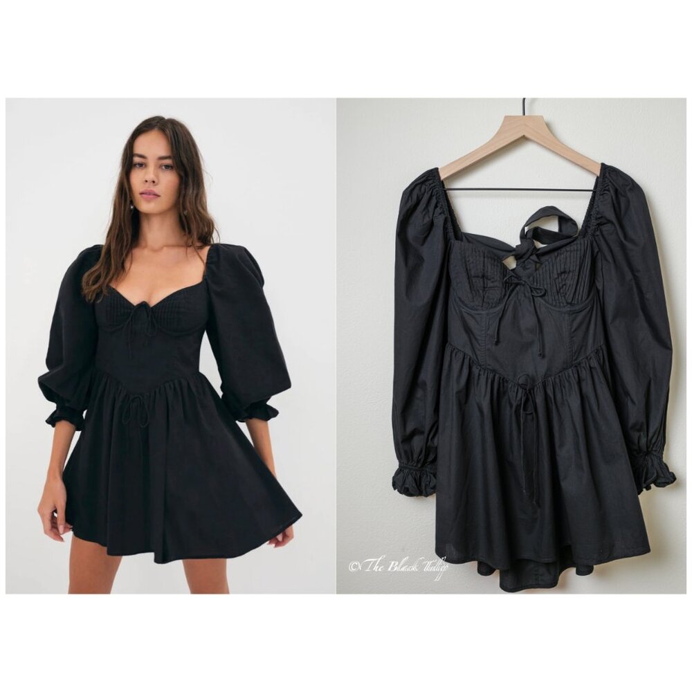 Women's FOR LOVE AND LEMONS Dress S Ruth Mini Black Bow Ruffle Cocktail RP $213